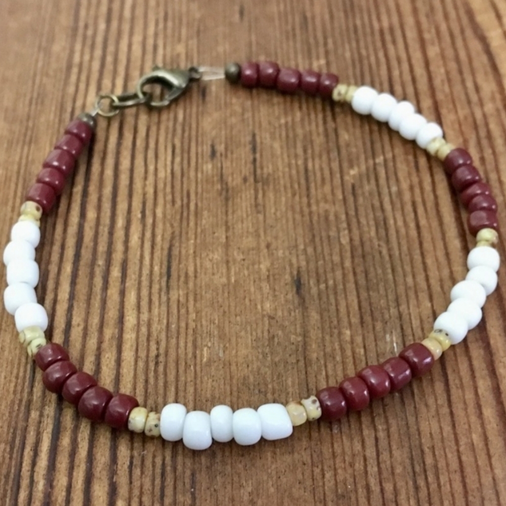 Men's Brown and White Beaded Bracelet,  Handmade Men's Beaded Bracelet